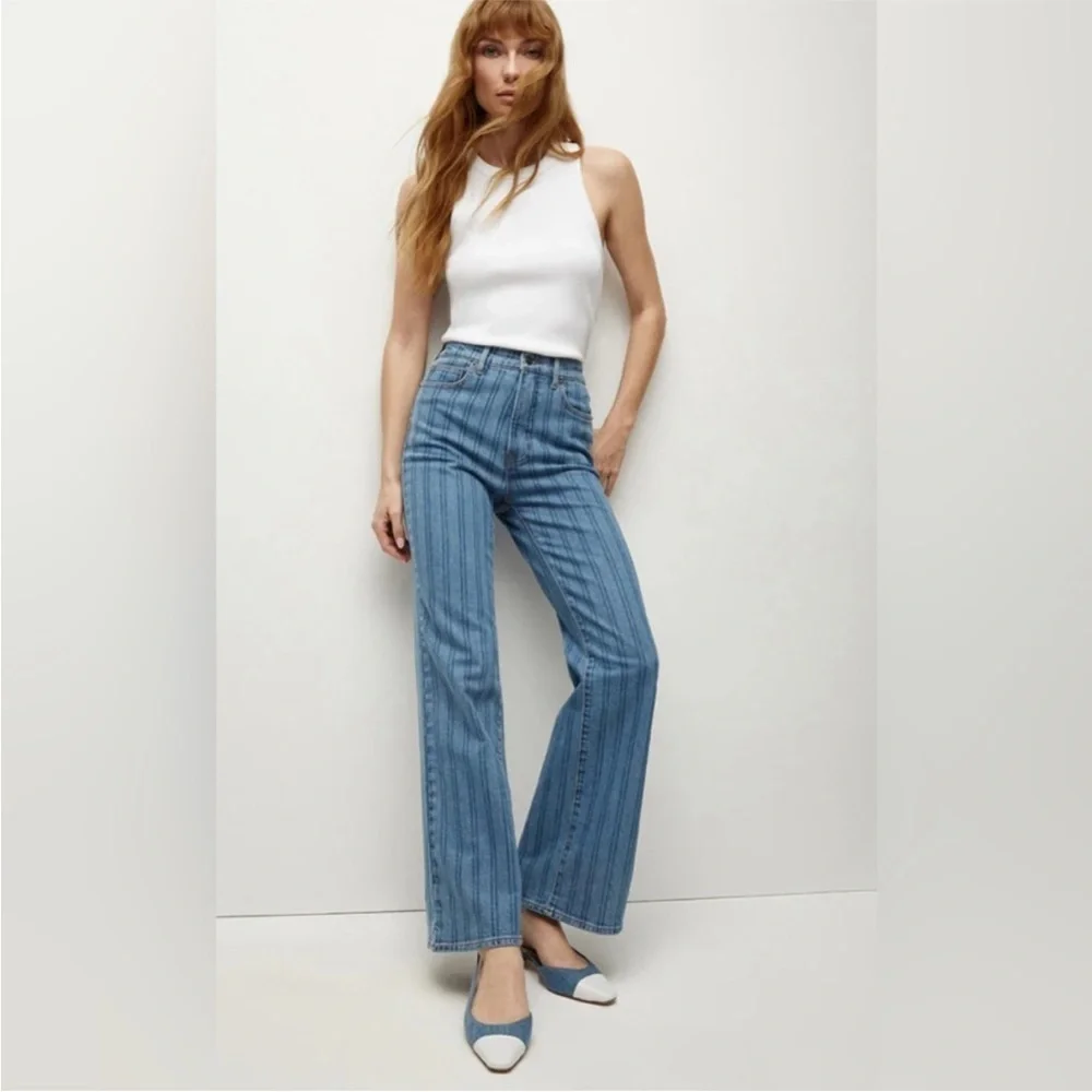 NWT Veronica Beard Jeans Crosbie Wide Leg Loafer in Sapphire Stripe Blue